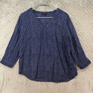 Willi Smith Shirt Womens XL Blue Geometric Half Sleeve Relaxed Fit Coastal Boho